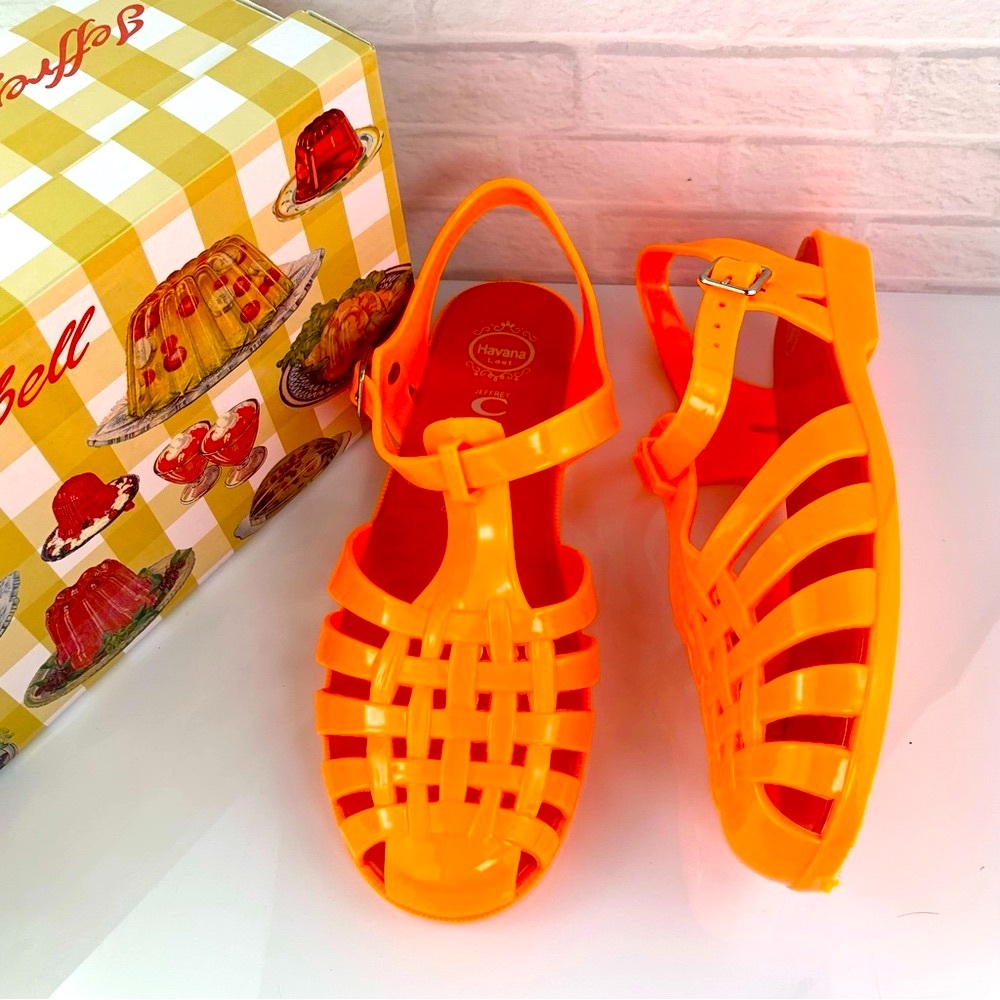 NEW! Jeffrey Campbell Gelly 2 Neon Orange Jelly Sandals Size 8 $38